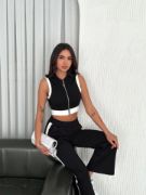 Osy Modal Yumuşak Dokulu Kumaş Tam Fermuarlı Crop Pantalon İkili Takım - Siyah resmi